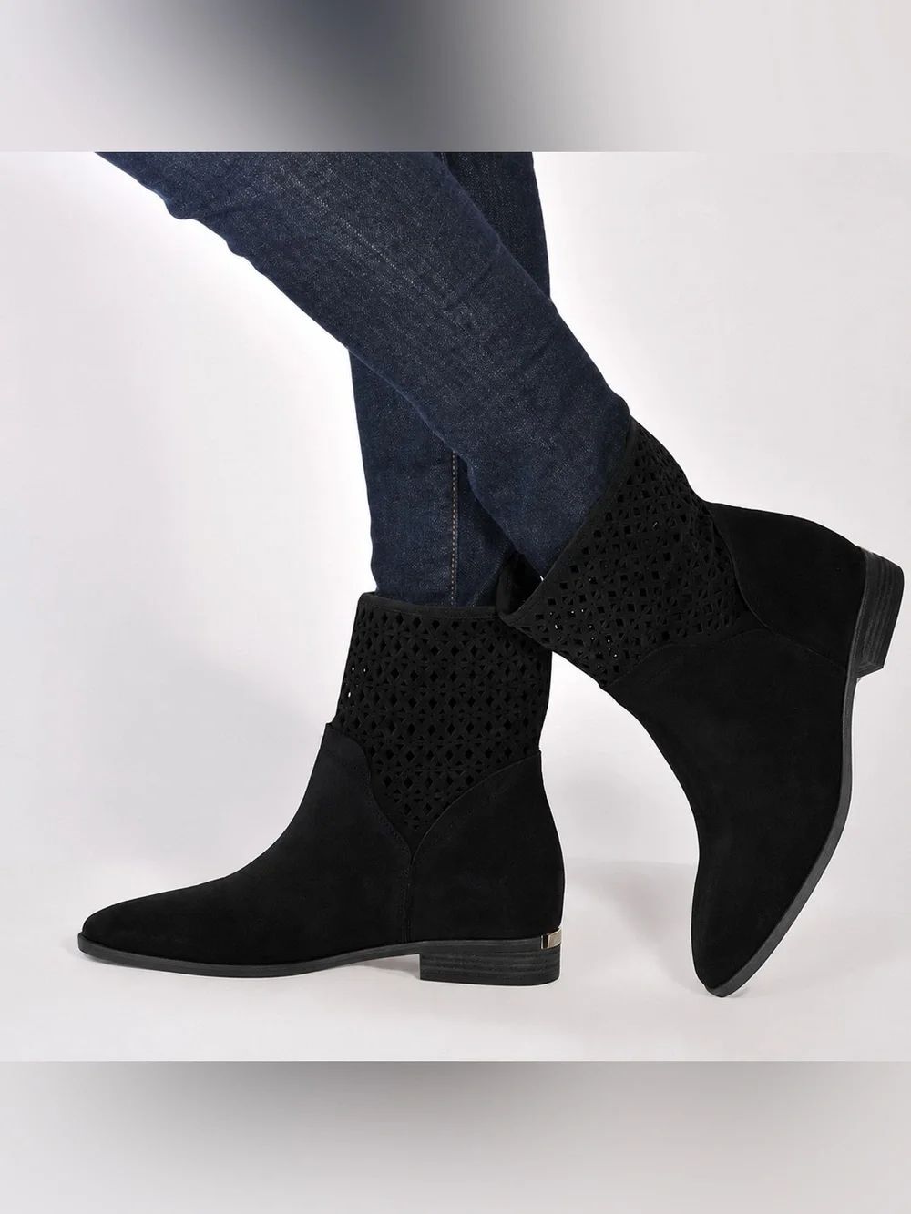 Michael Kors Sunny Black Suede Perforated Ankle Boots Pull On Size 7.5 M